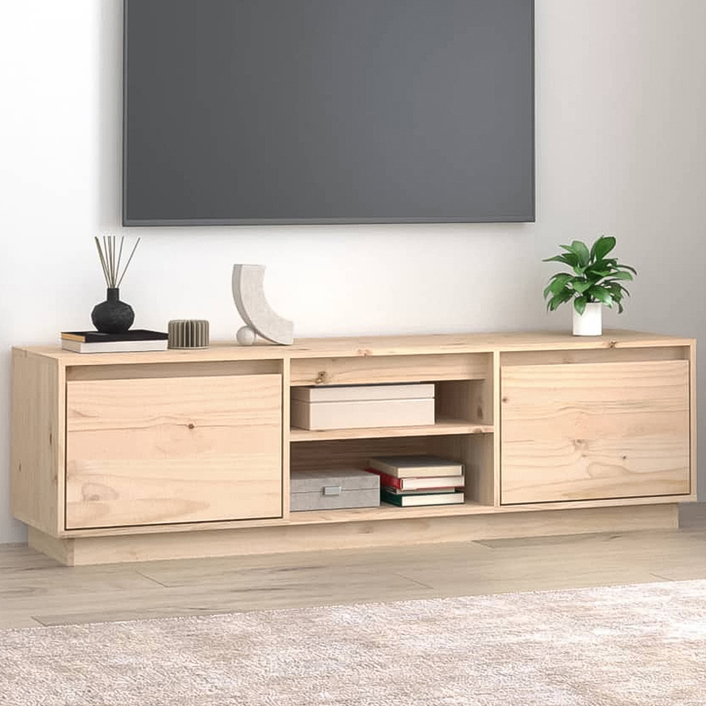 vidaXL 2 Door 2 Shelf Natural Solid Pine Wood TV Cabinet Image 1