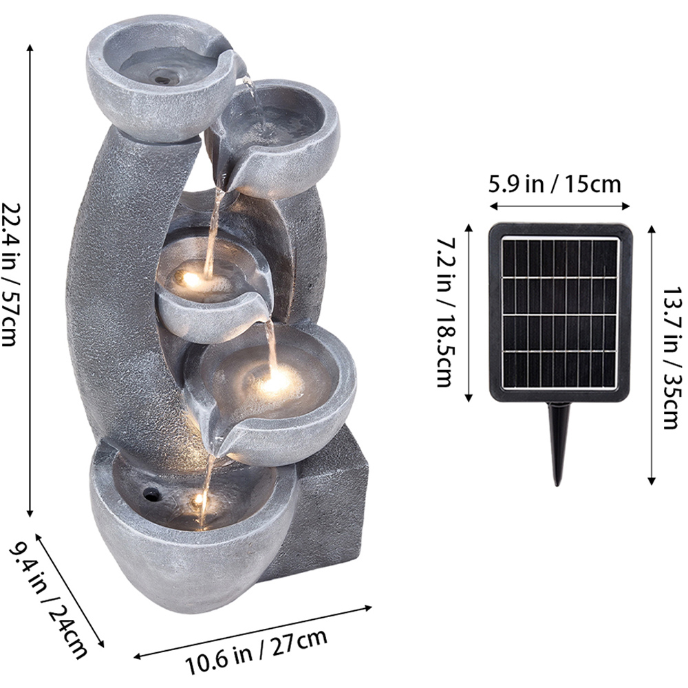 Living and Home 5-Tier Stone Effect Cascading Bowl Solar LED Water Feature Image 5