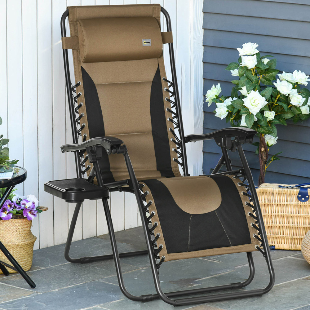 Outsunny Coffee and Black Zero Gravity Folding Recliner Chair Image 1