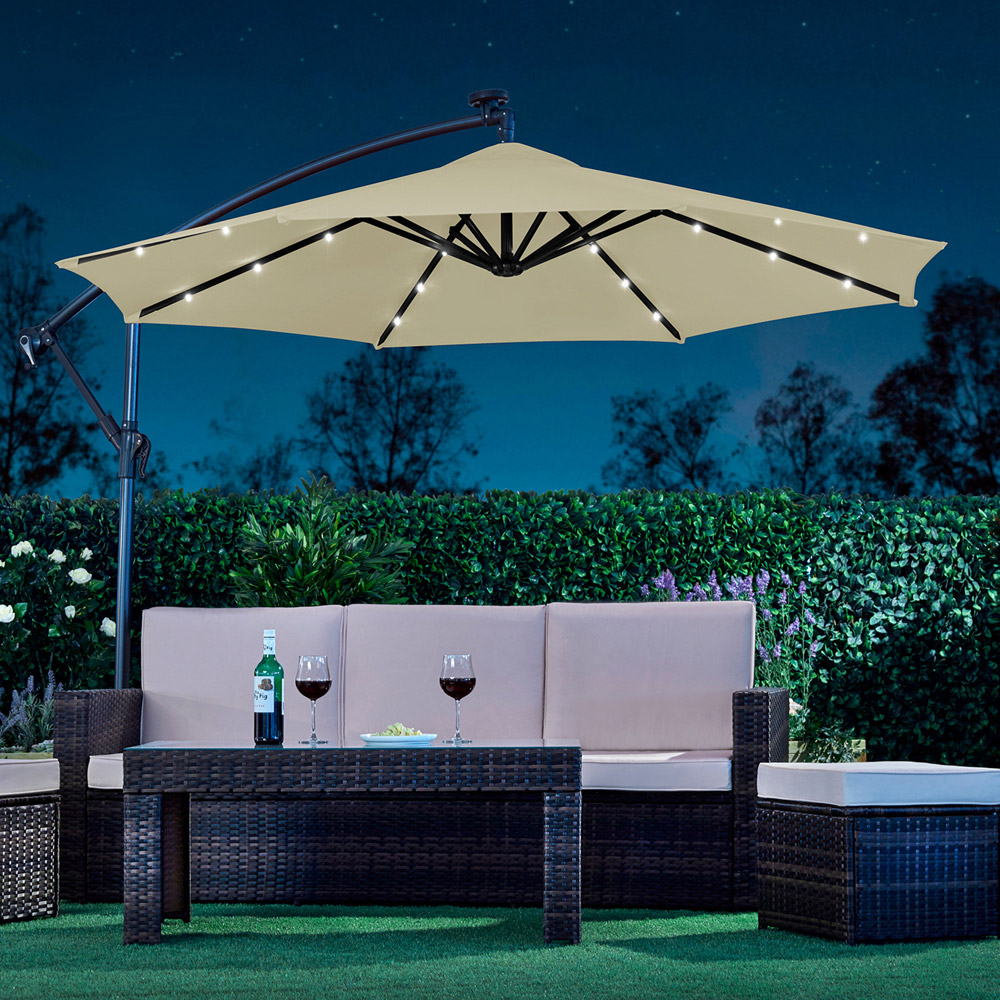 Garden Gear Cream Solar LED Cantilever Parasol with Cover Image 5