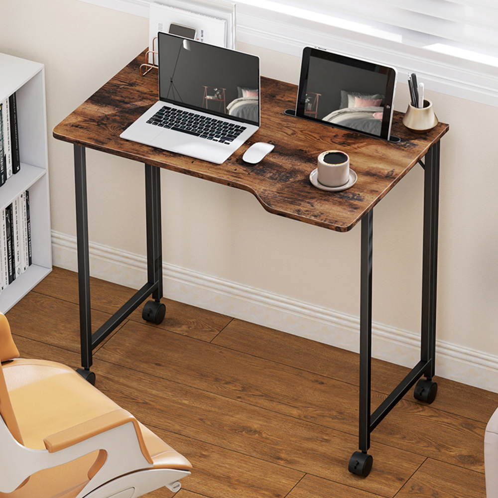 Portland Foldable Small Writing Desk with Wheels Rustic Brown Image 1