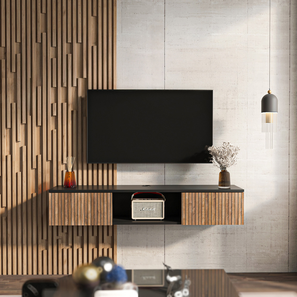 Decorotika Elia 2 Door Single Shelf Black and Alina Wall Mounted TV Unit Image 5