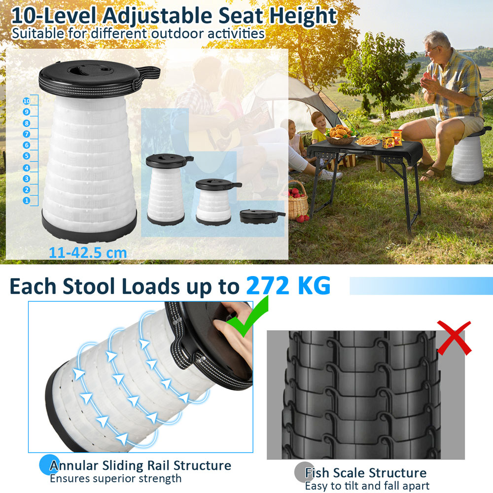 Costway 2 Seater Black Folding Table and Stool Set with LED Image 8