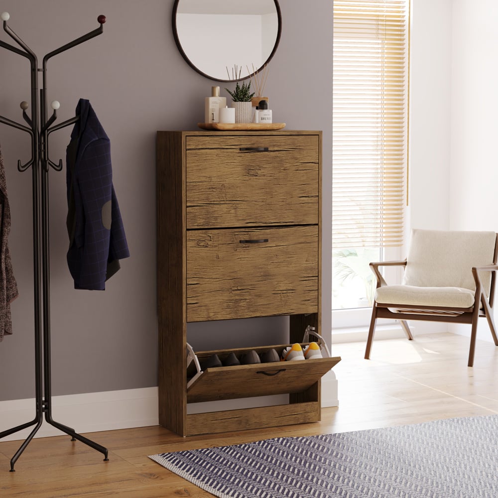 Vida Designs 3 Drawer Antique Brown Shoe Cabinet Image 4