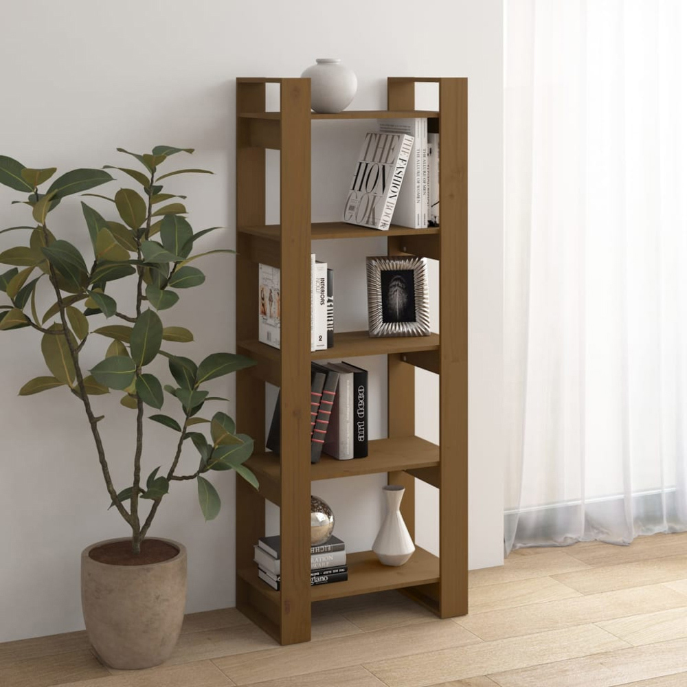 vidaXL 5 Shelf Honey Brown Solid Wood Bookcase Image 7