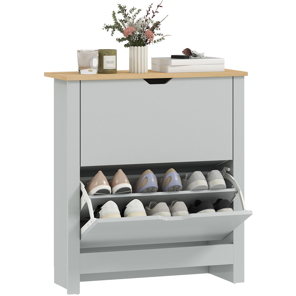 HOMCOM 2 Flip Drawer Light Grey Shoe Cabinet Image 2