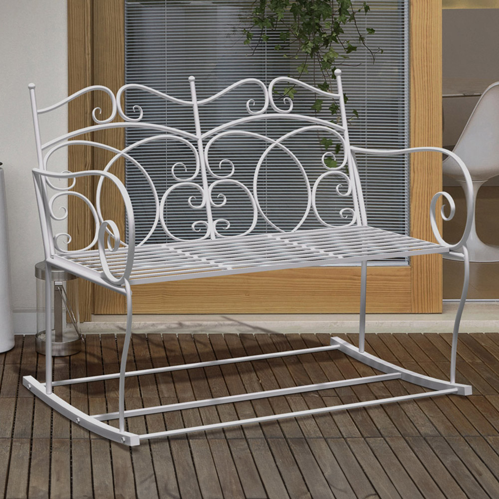 Outsunny 2 Seater White Rocking Bench Image 1