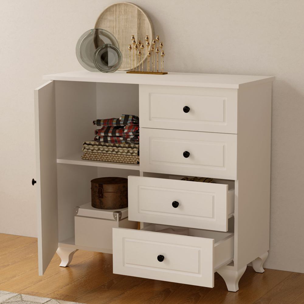 Evu MAISON Single Door 4 Drawers White Cabinet Image 4