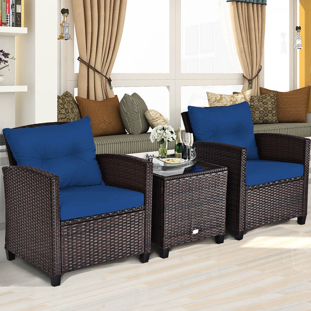 Costway 2 Seater Rattan Patio Bistro Set Navy Image 5
