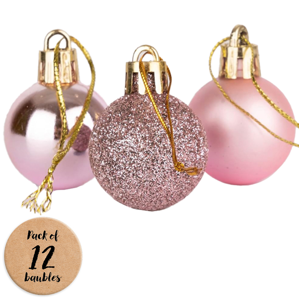 Shatchi 3cm Pale Pink Shatterproof Christmas Bauble 12 Pack Image 1