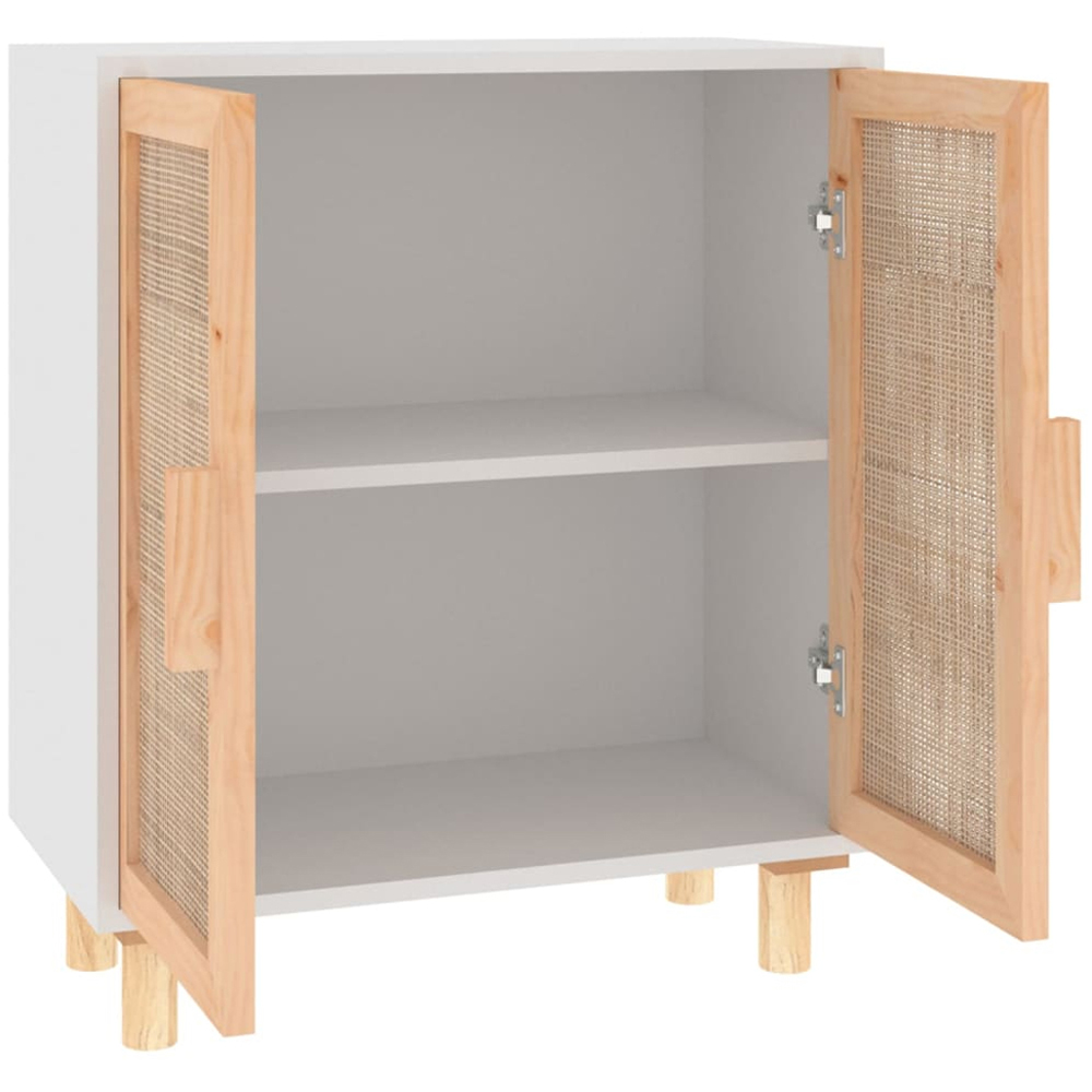 vidaXL 2 Door White Solid Pine Wood and Natural Rattan Sideboard Image 4