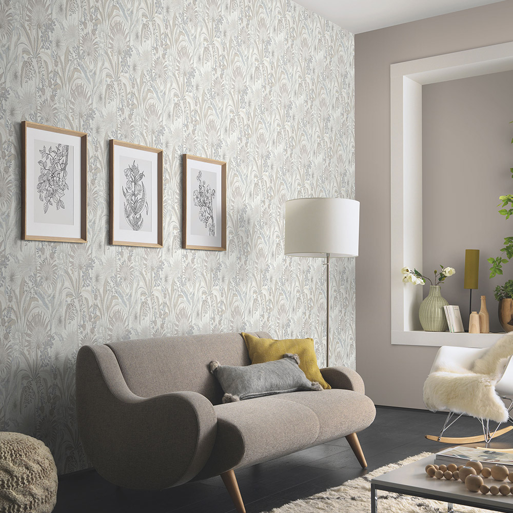 Erismann Martinique Tropical Floral Non Woven Blue and Neutral Wallpaper Image 3