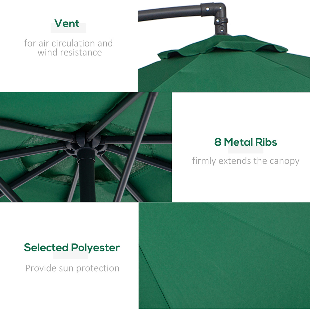 Outsunny Green Crank Handle Cantilever Parasol with Cross Base 3m Image 6