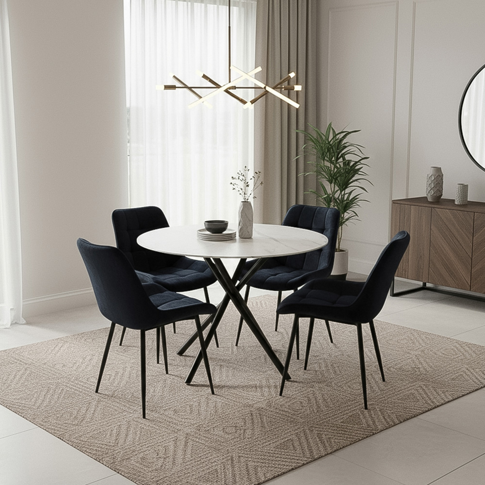 Indoor Living Seattle 4 Seater Black Erica Velvet Dining Table Set Image 8