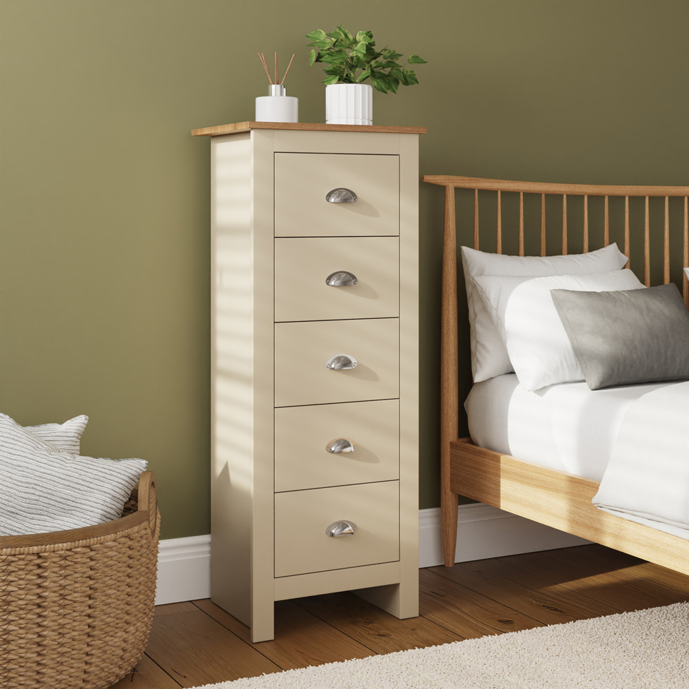 GFW Lancaster 5 Drawer Cream Tall Boy Chest of Drawers Image 7