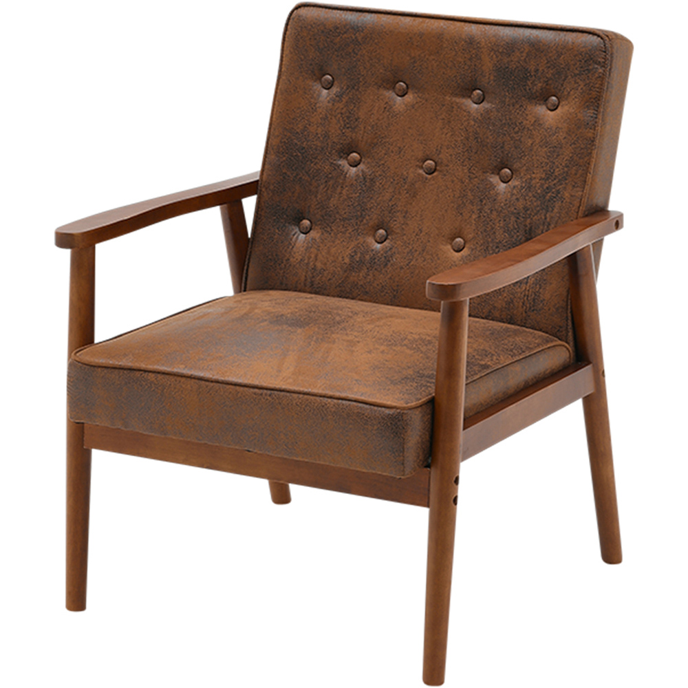 Living and Home Brown Linen Cushion Modern Wood Frame Upholstered Lounge Chair Image 2