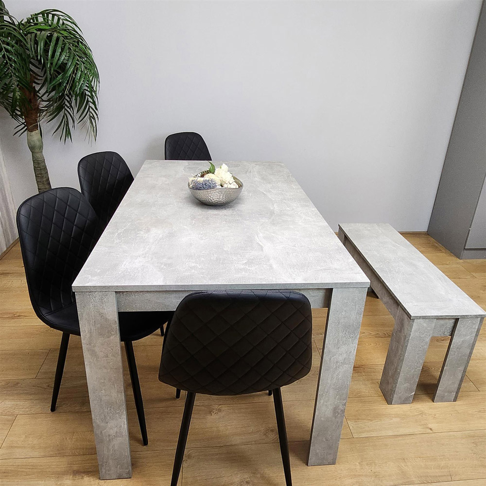 Portland Leather and Wood 6 Seater Dining Set Stone Grey Effect and Black Image 4