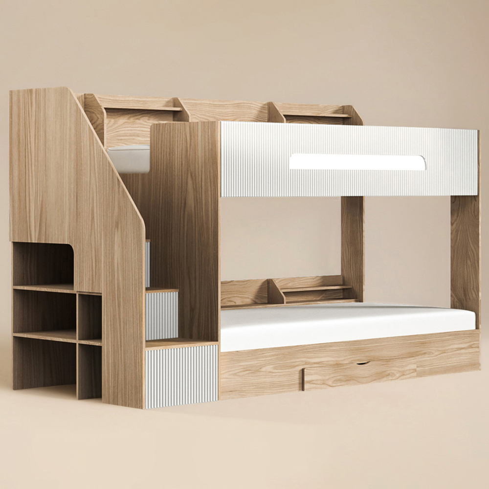 Flair Finn Single Oak and White Staircase Bunk Bed with Storage Image 2