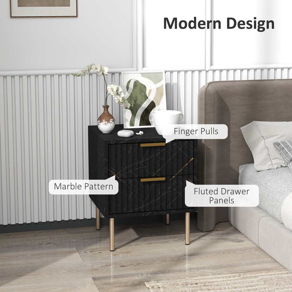 Portland 2 Drawer Black Bedside Table Image 8