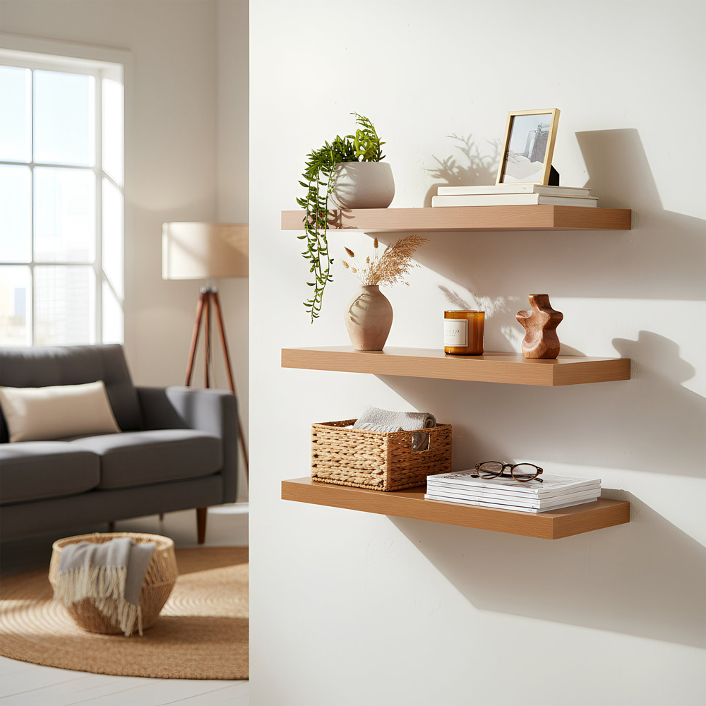 Harbour Housewares 60cm 6 Pack Brown Floating Shelf Image 3