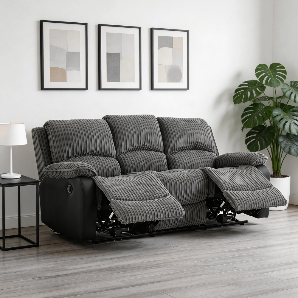 Furniture One 3 Seater Grey Sectional Corduroy Electric Recliner Sofa Image 6