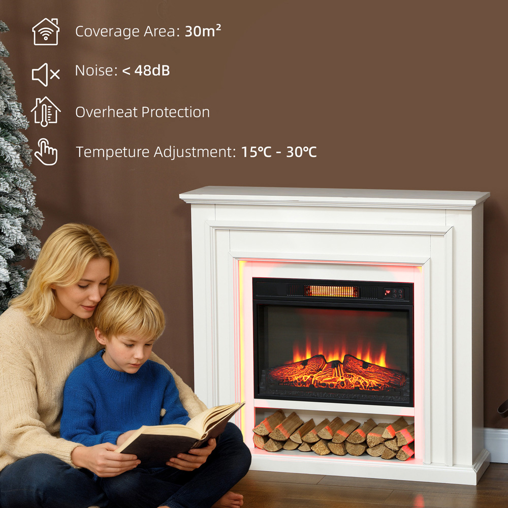 HOMCOM White Inset Electric Fireplace and Mantel 1800W Image 7