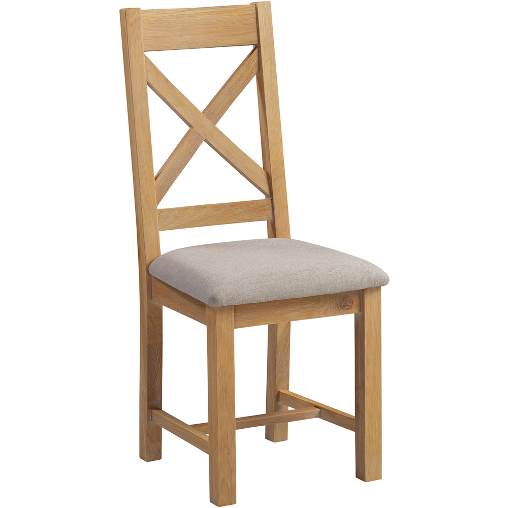 Seconique Windsor Sey of 2 Natural Oak and Oat Fabric Cross Back Dining Chair Image 2