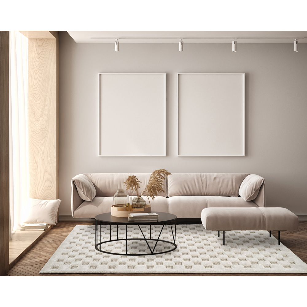 Freya Living Room Area Rug Contemporary 3D Embossed Modern Cubed Design - Cream 200cm x 290cm Image 6
