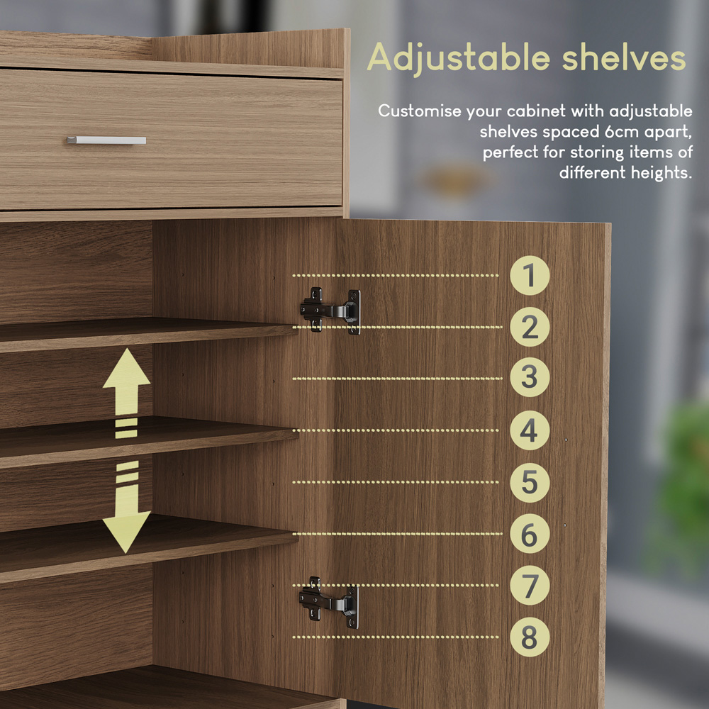 VIDA DESIGNS Dalby 2 Door Single Drawer Oak Shoe Cabinet Image 6