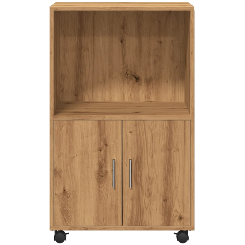 vidaXL 2 Door Single Shelf Artisan Oak Rolling Cabinet with Wheels Image 4