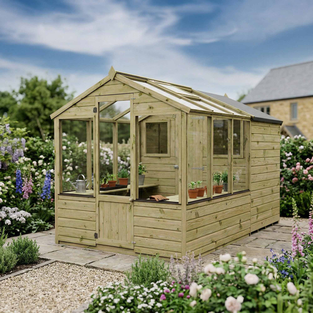 Mercia Wooden 10 x 6ft Traditional Apex Greenhouse Combi Shed Image 2