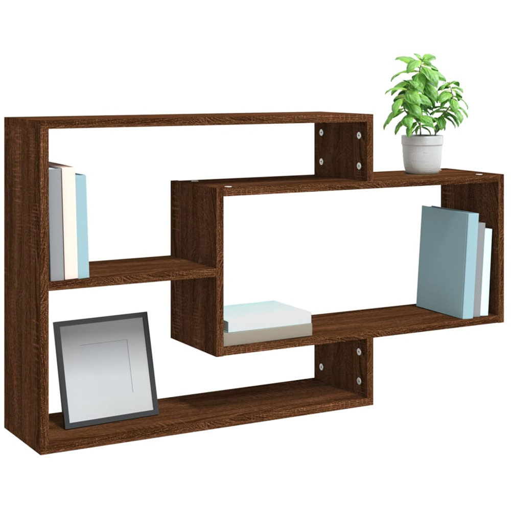 vidaXL 3 Shelf Brown Oak Floating Wall Shelf Image 4