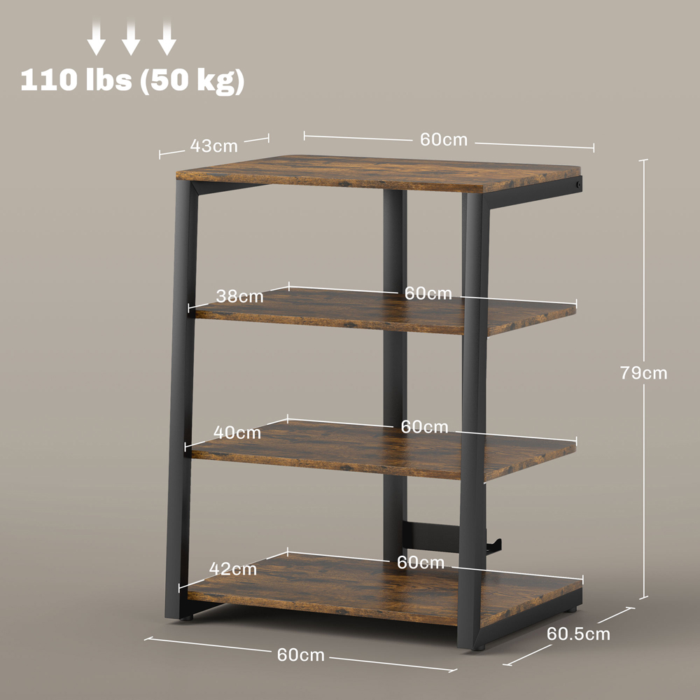 HOMCOM 4-Tier Rustic Brown HiFi Rack Stand Image 9