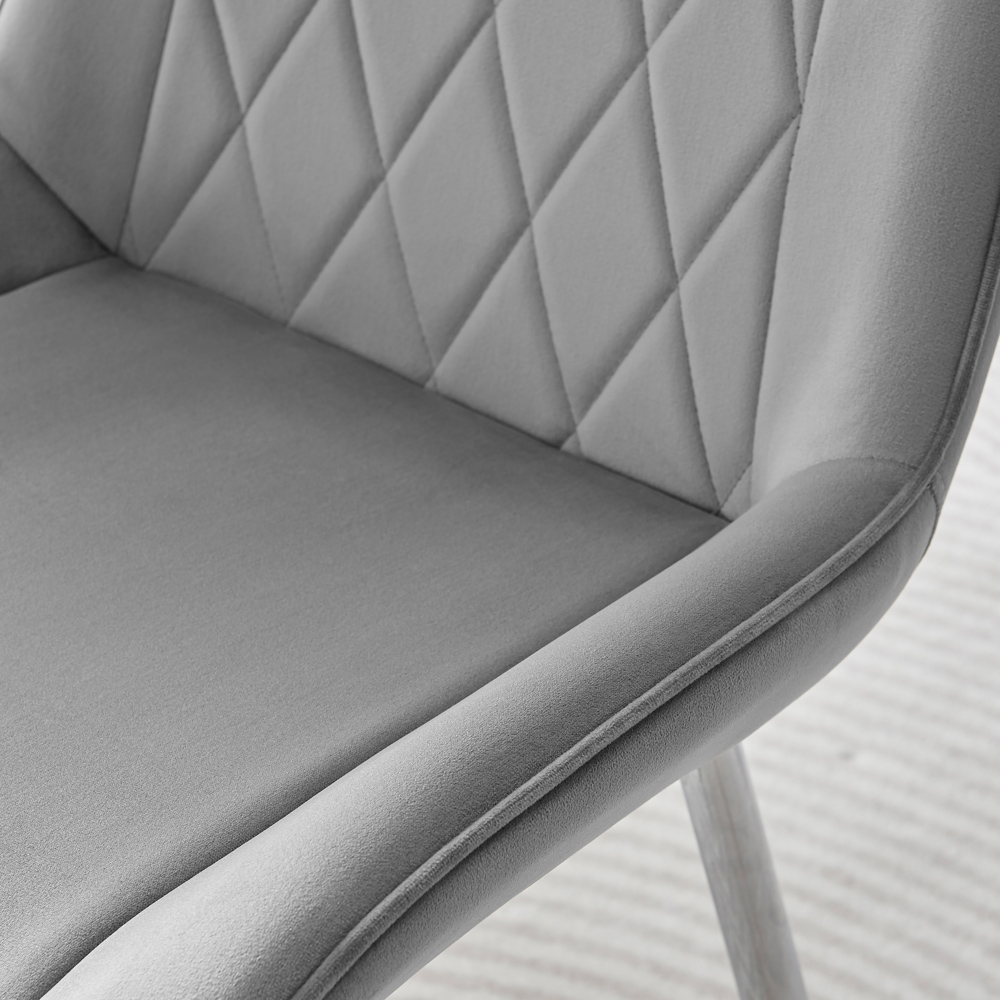 Furniturebox Cesano Set of 2 Grey and Chrome Velvet Dining Chair Image 2