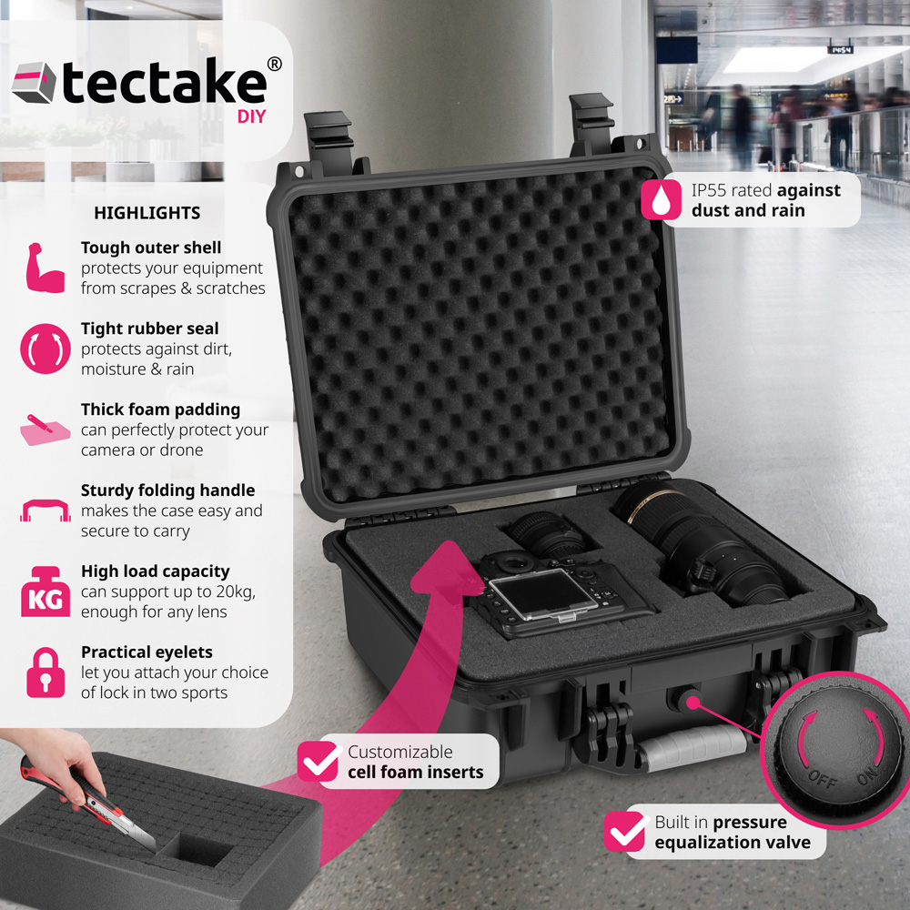 Tectake Large Black Hard Shell Waterproof Camera Case Image 3