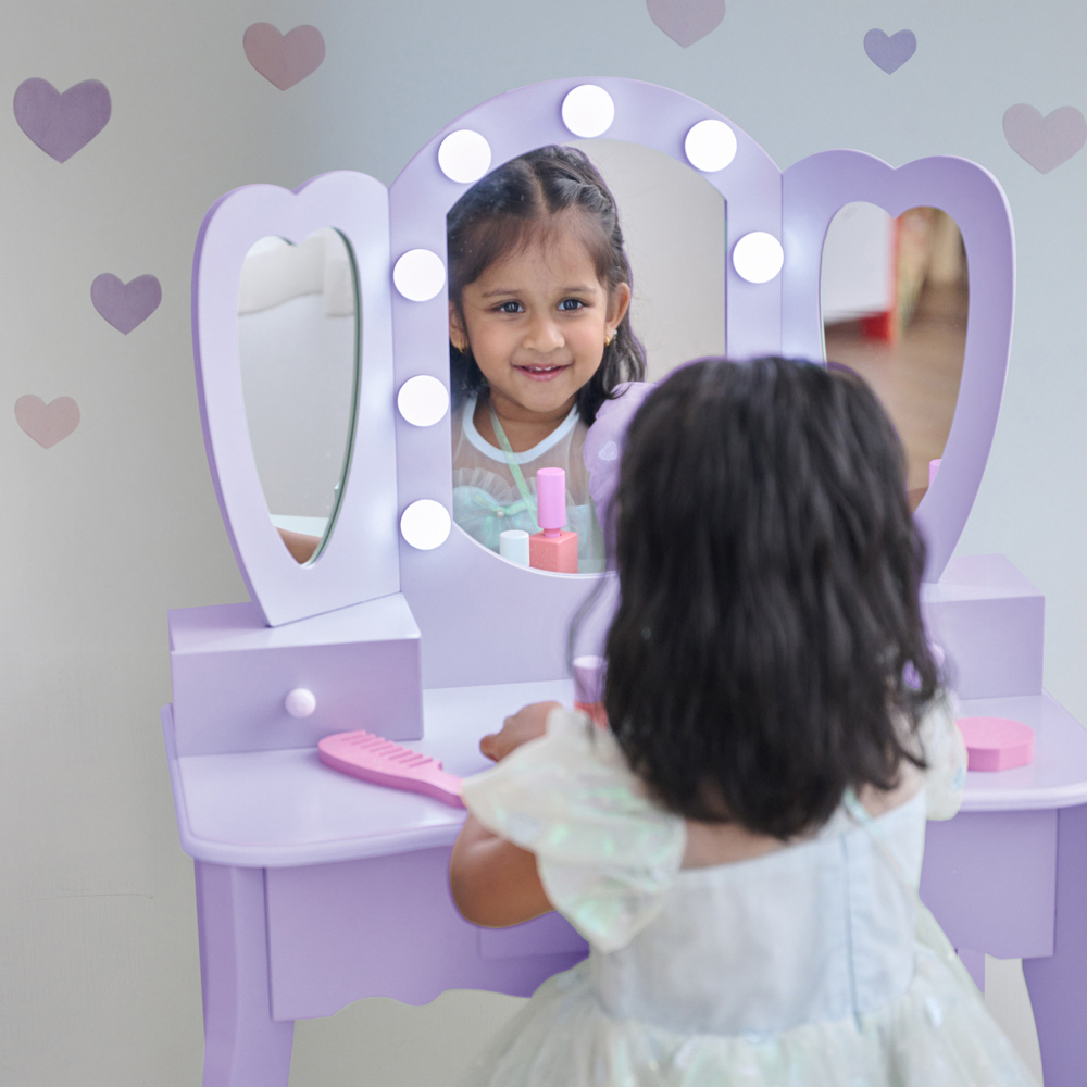 Teamson Kids Heart Glow Light Purple Play Vanity Set Image 5