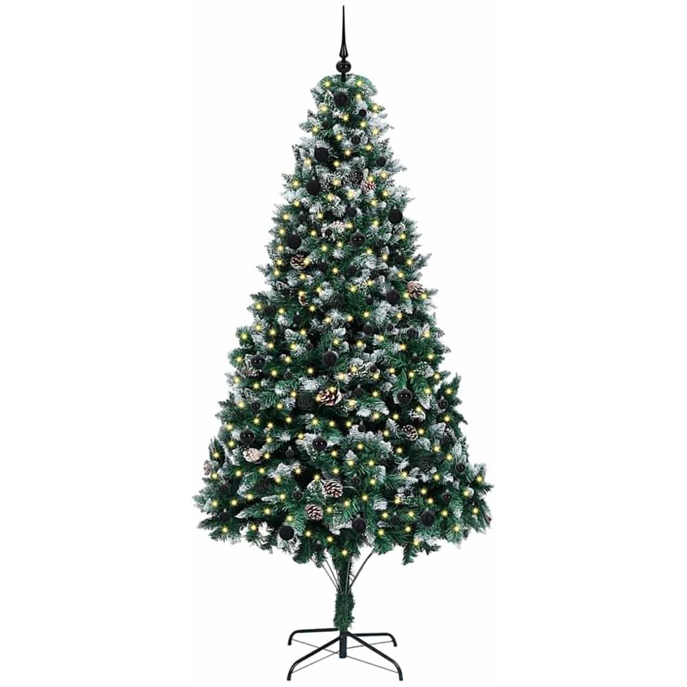 vidaXL Pre-Lit Black Baubles Green Artificial Christmas Tree 8ft Image 1