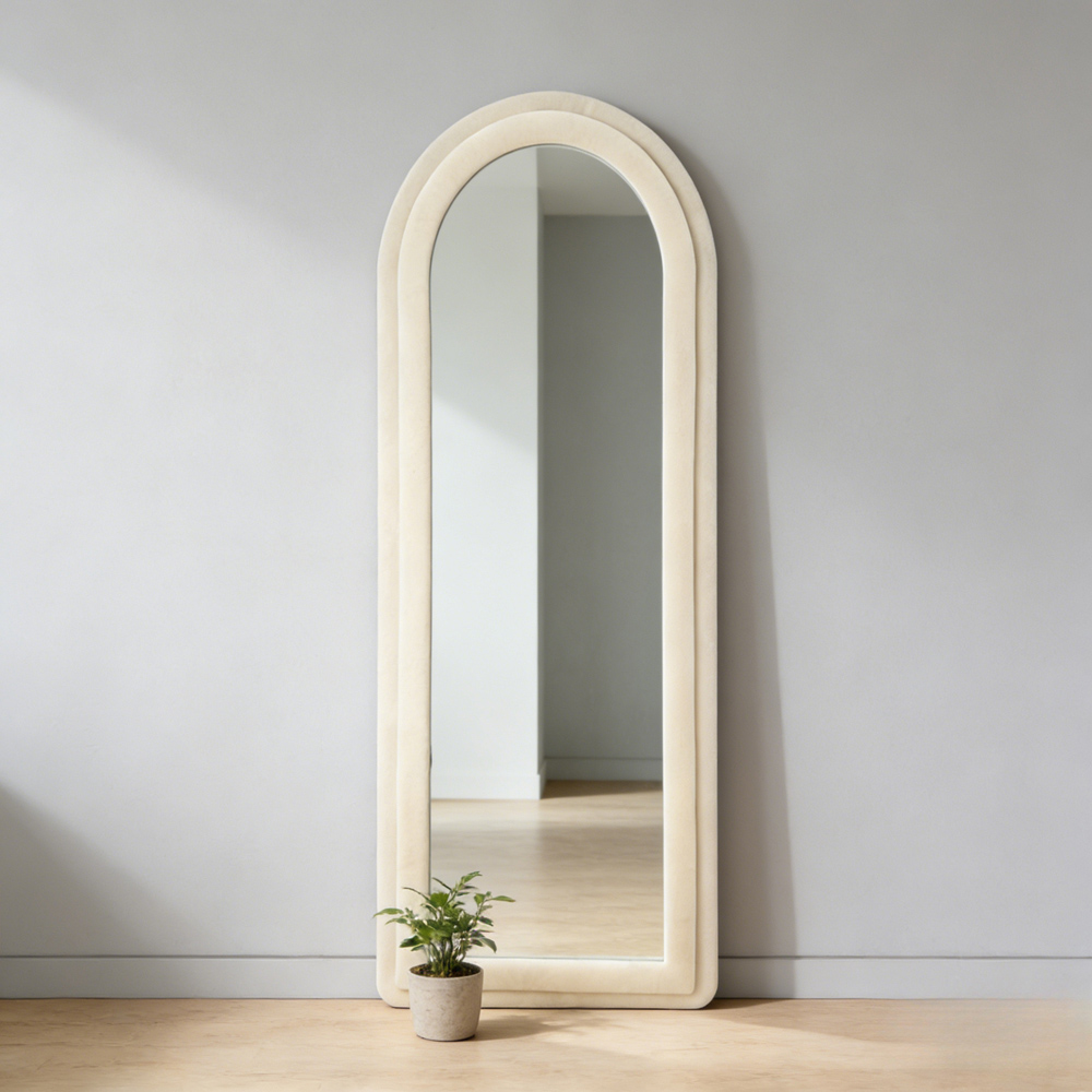Living and Home Beige Velvet Frame Wall Mount Full Length Mirror 160 x 60cm Image 2