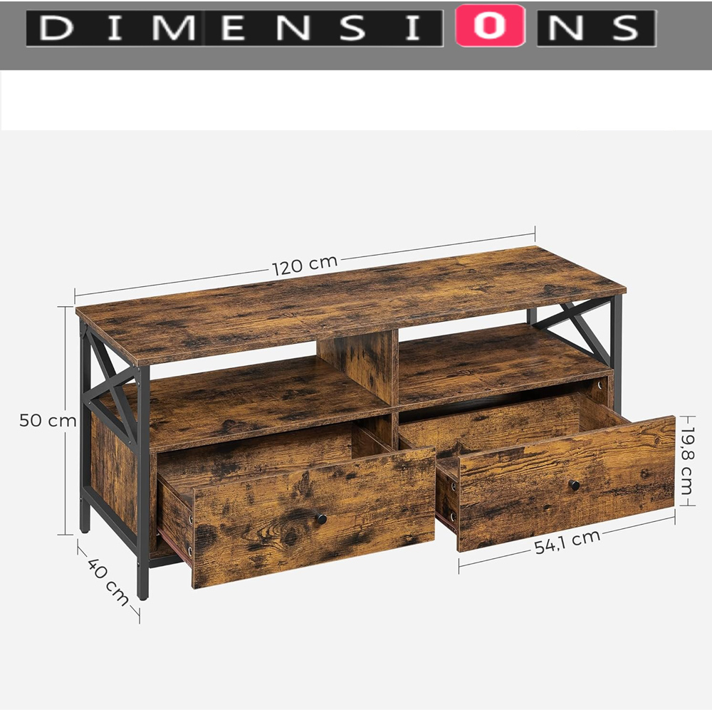 Modcraft 2 Drawer 2 Shelf Rustic Brown Industrial-Style TV Unit Image 6