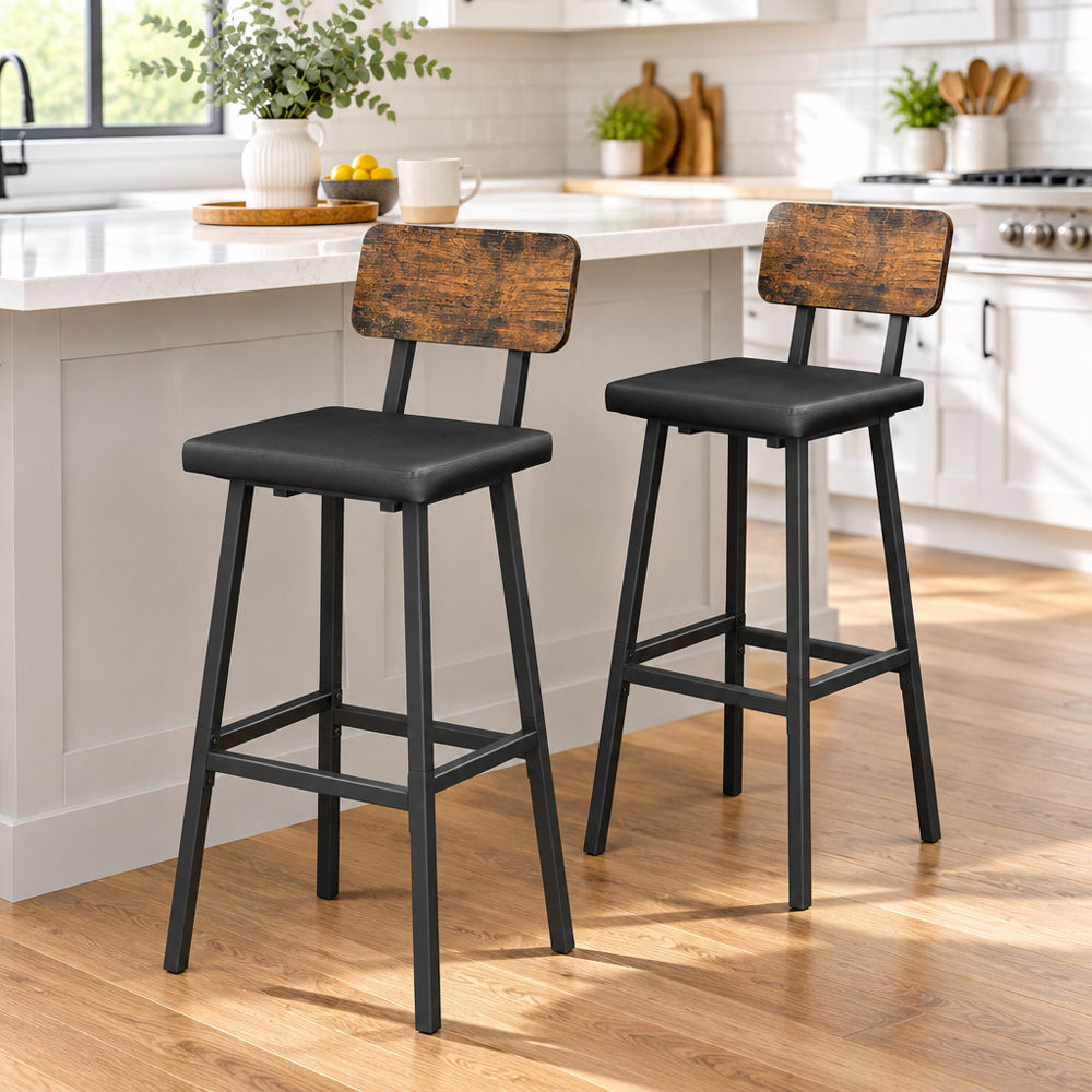 Modcraft Black and Rustic Brown PU Upholstered Industrial Bar Stool Set of 2 Image 4