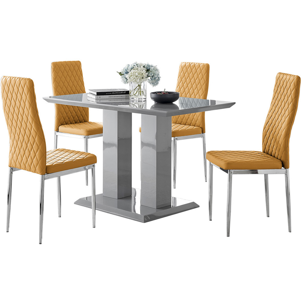Furniturebox Molini Valera 4 Seater Dining Set Grey Gloss Mustard Yellow and Chrome Image 2