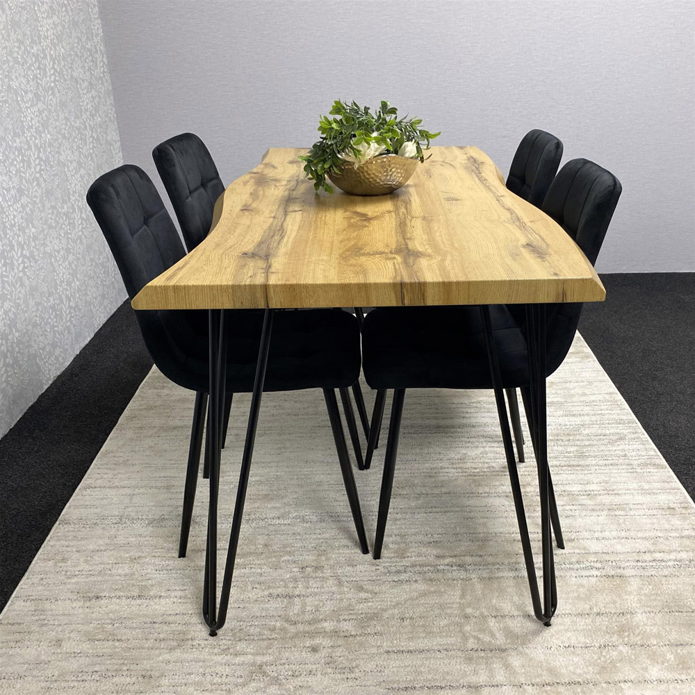 Kosy Koala 4 Seater Wood and Velvet Dining Set Black Image 6