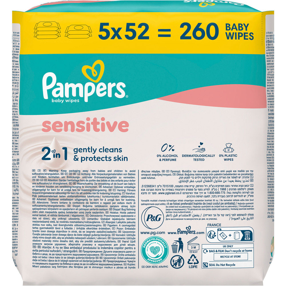 Pampers Sensitive 2 in 1 Baby Wipes 260 Image 3