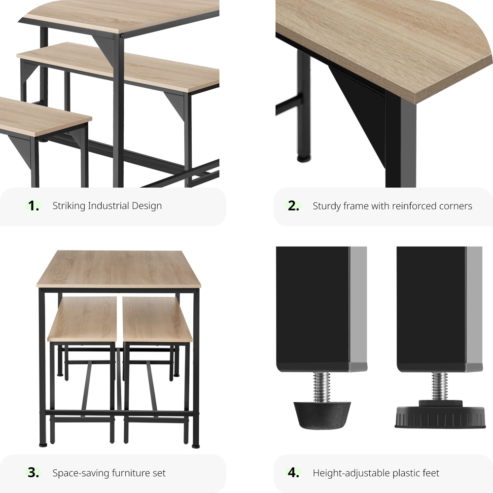 tectake Bolton 2 Seater Oak Sonoma Dining Table Set with Bench Image 7