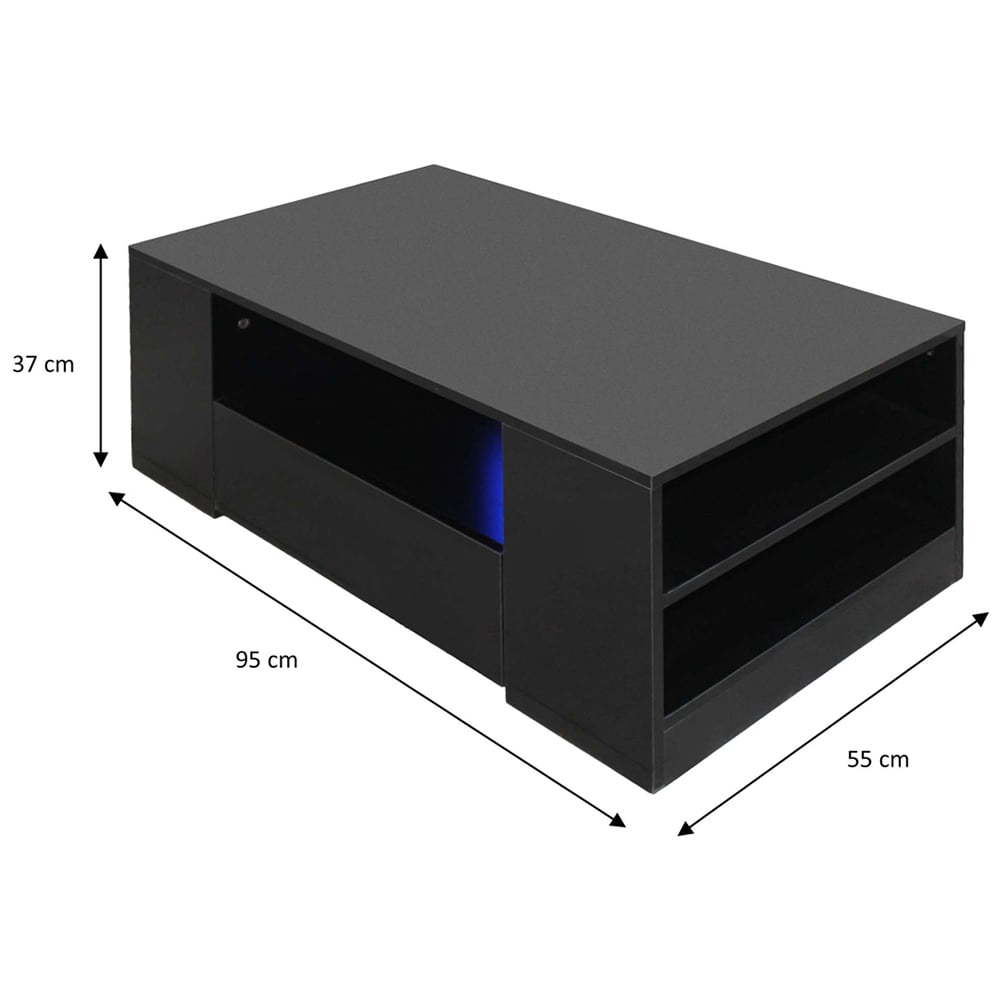 Comfy Living 5 Shelf 2 Drawer Black High Gloss LED Coffee Table Image 6