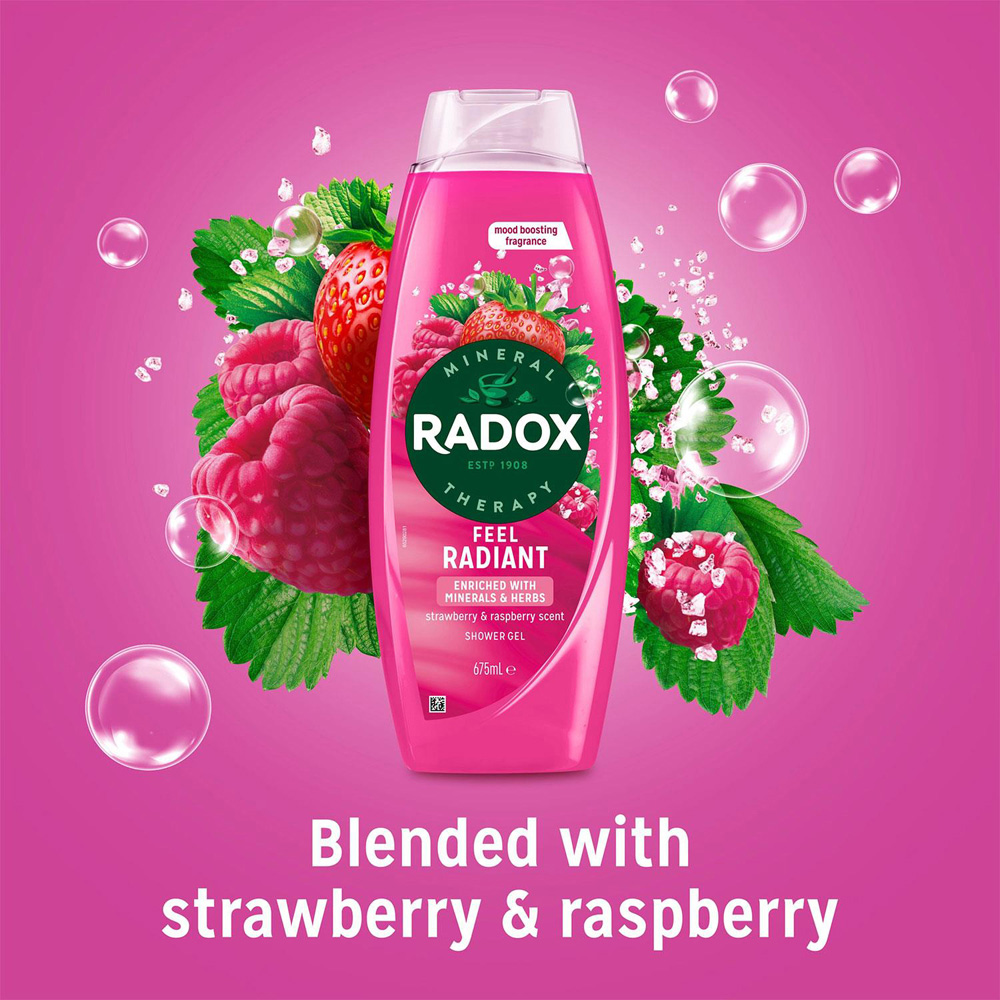 Radox Mineral Therapy Feel Radiant Strawberry and Raspberry Revitalising Shower Gel 675ml 6 Pack Image 4