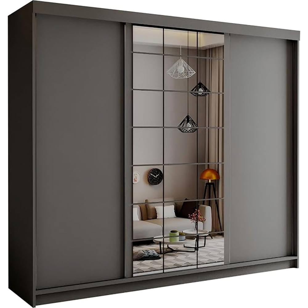 Sliding Wardrobes 4U 2 Sliding Door Grey Modern Central Grid Mirrored Wardrobe Image 2