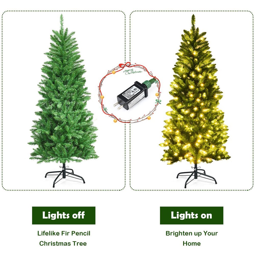 Costway Pre Lit Warm White LED Artificial Pencil Christmas Tree 5ft Image 8