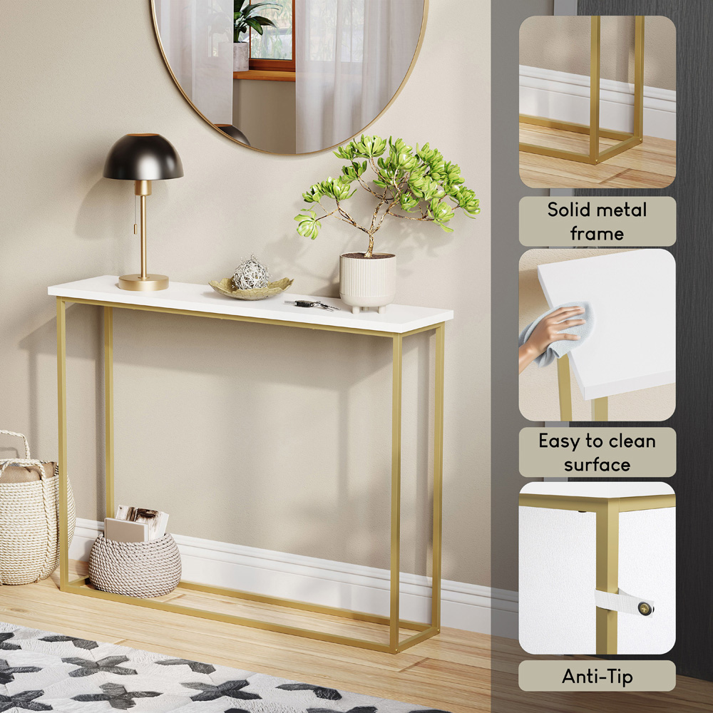 VIDA DESIGNS White and Gold Metal Leg Console Table Image 4