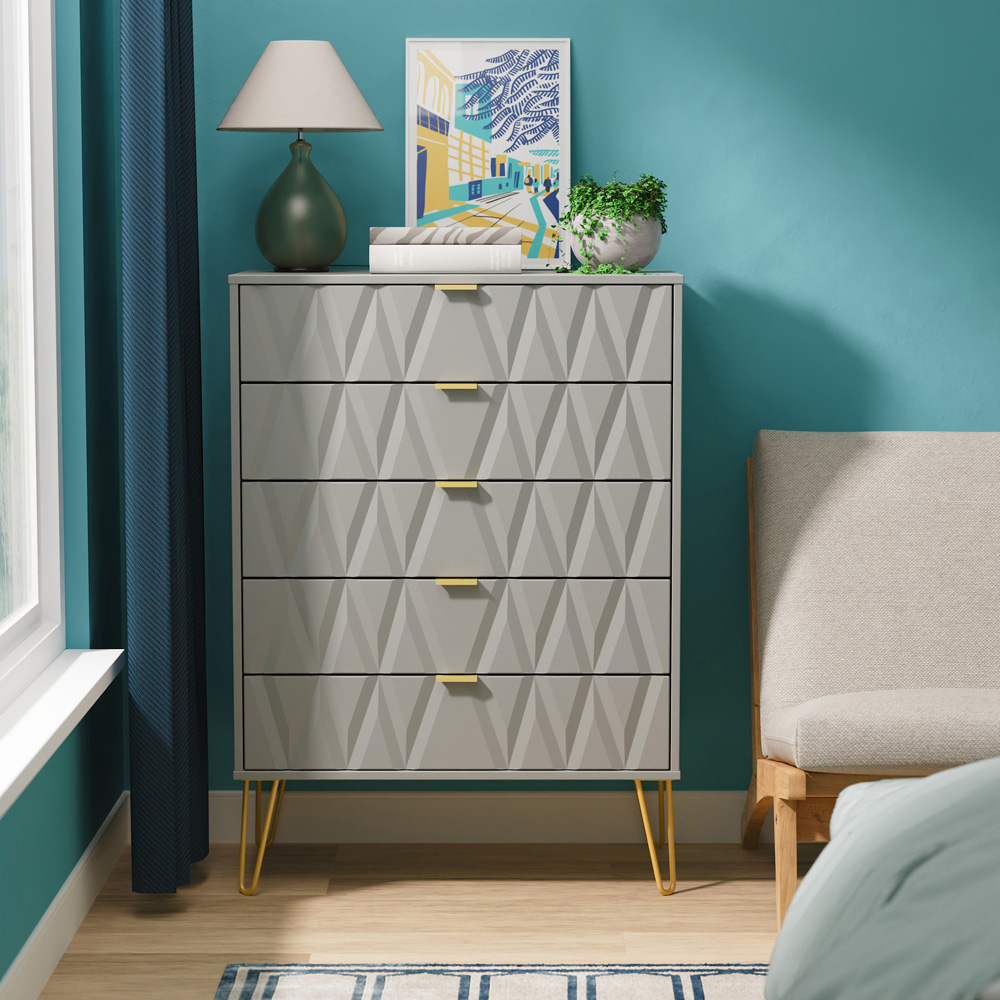Crowndale Diamond 5 Drawer Dusk Grey Chest of Drawers Ready Assembled Image 7